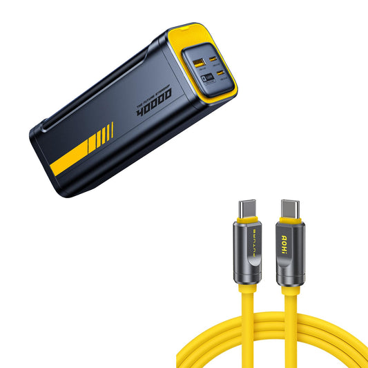 AOHI 140W PD3.1 Power Bank, 40000mAh fast charging, USB4 cable, 120Gbps bandwidth, dual display support, high speed portable charger