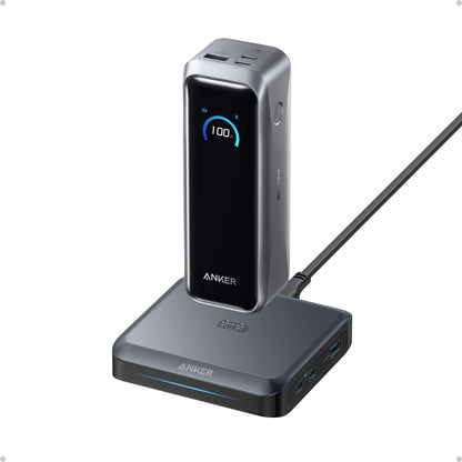 Anker Prime Power Bank with Charging Base, 20100mAh, 220W output, charges 6 devices, app control, TSA approved portable charger