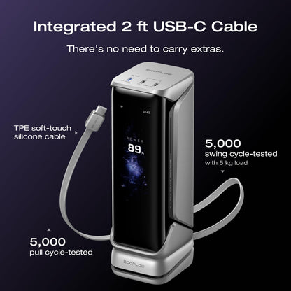 EF ECOFLOW Rapid Pro X Power Bank, 27650mAh, 300W output, 140W built in cable, multi device fast charging portable power bank