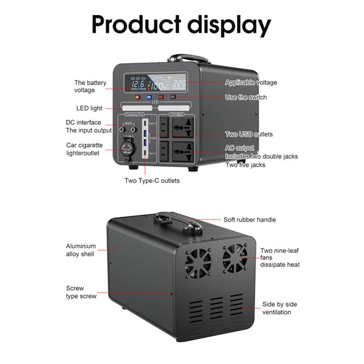 110V Outdoor Power Bank, 120000mAh to 150000mAh, 600Wh large capacity portable power station for camping and emergency use