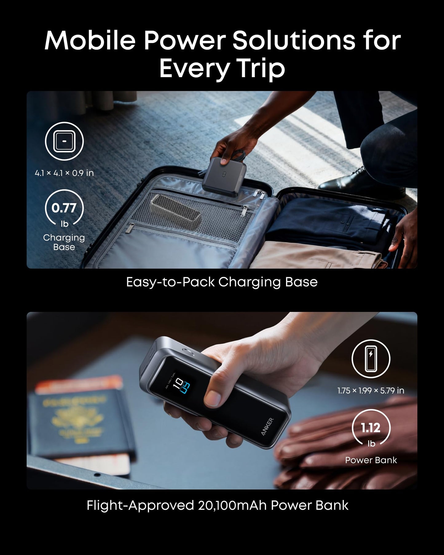 Anker Prime Power Bank with Charging Base, 20100mAh, 220W output, charges 6 devices, app control, TSA approved portable charger
