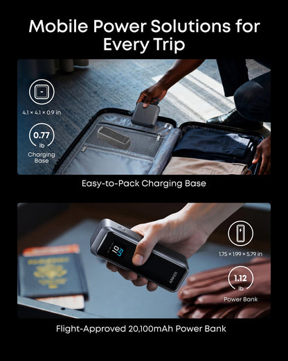 Anker Prime Power Bank with Charging Base, 20100mAh, 220W output, charges 6 devices, app control, TSA approved portable charger