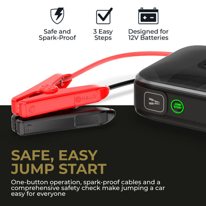 Halo Bolt Ultimate 3 Jump Starter, 130 PSI air compressor, USB power bank, emergency light, inflates tires and starts cars and SUVs