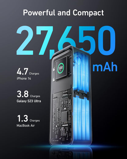 Anker Prime Power Bank, 27650mAh, 250W output, smart app control, multi port portable charger with digital display for travel