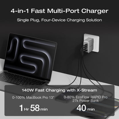 EF ECOFLOW Rapid Pro Power Bank (27650mAh, 300W, 140W Built-in Cable) and 4-in-1 Charger (140W, 4 Ports)