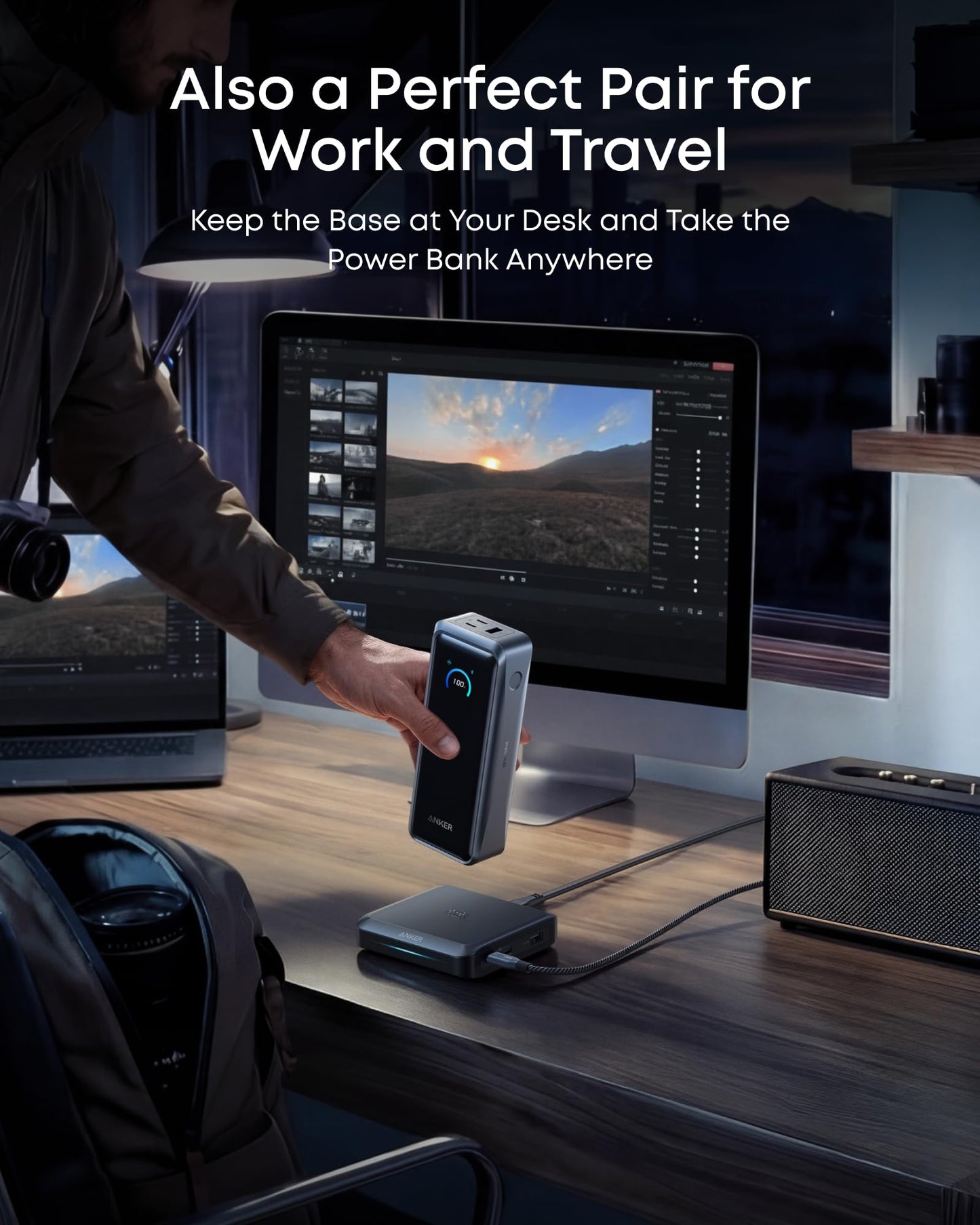 Anker Prime Power Bank with Charging Base, 26250mAh, 300W output, multi device charging, smart app control, portable power solution