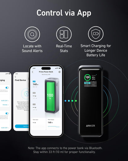 Anker Prime Power Bank, 27650mAh, 250W output, smart app control, multi port portable charger with digital display for travel