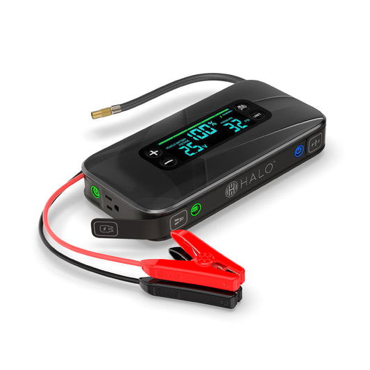 Halo Bolt Ultimate 3 Jump Starter, 130 PSI air compressor, USB power bank, emergency light, inflates tires and starts cars and SUVs