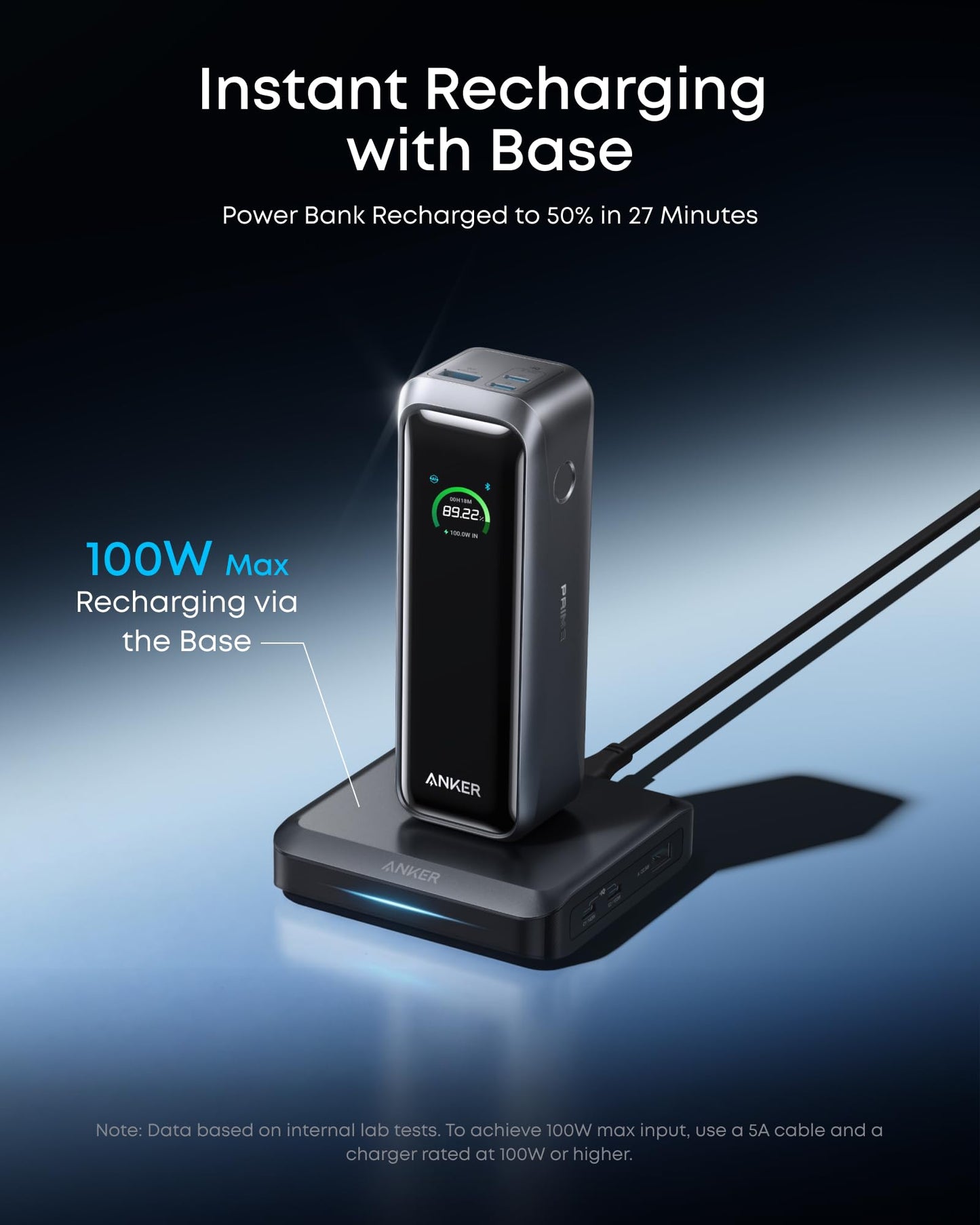 Anker Prime Power Bank with Charging Base, 20100mAh, 220W output, charges 6 devices, app control, TSA approved portable charger
