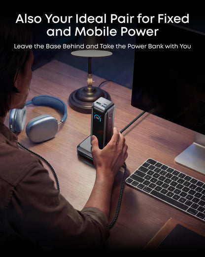 Anker Prime Power Bank with Charging Base, 20100mAh, 220W output, charges 6 devices, app control, TSA approved portable charger