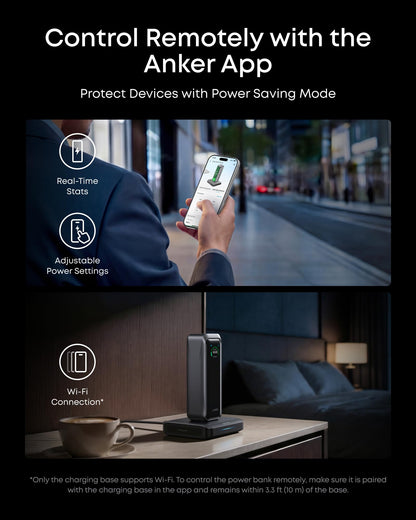 Anker Prime Power Bank with Charging Base, 20100mAh, 220W output, charges 6 devices, app control, TSA approved portable charger