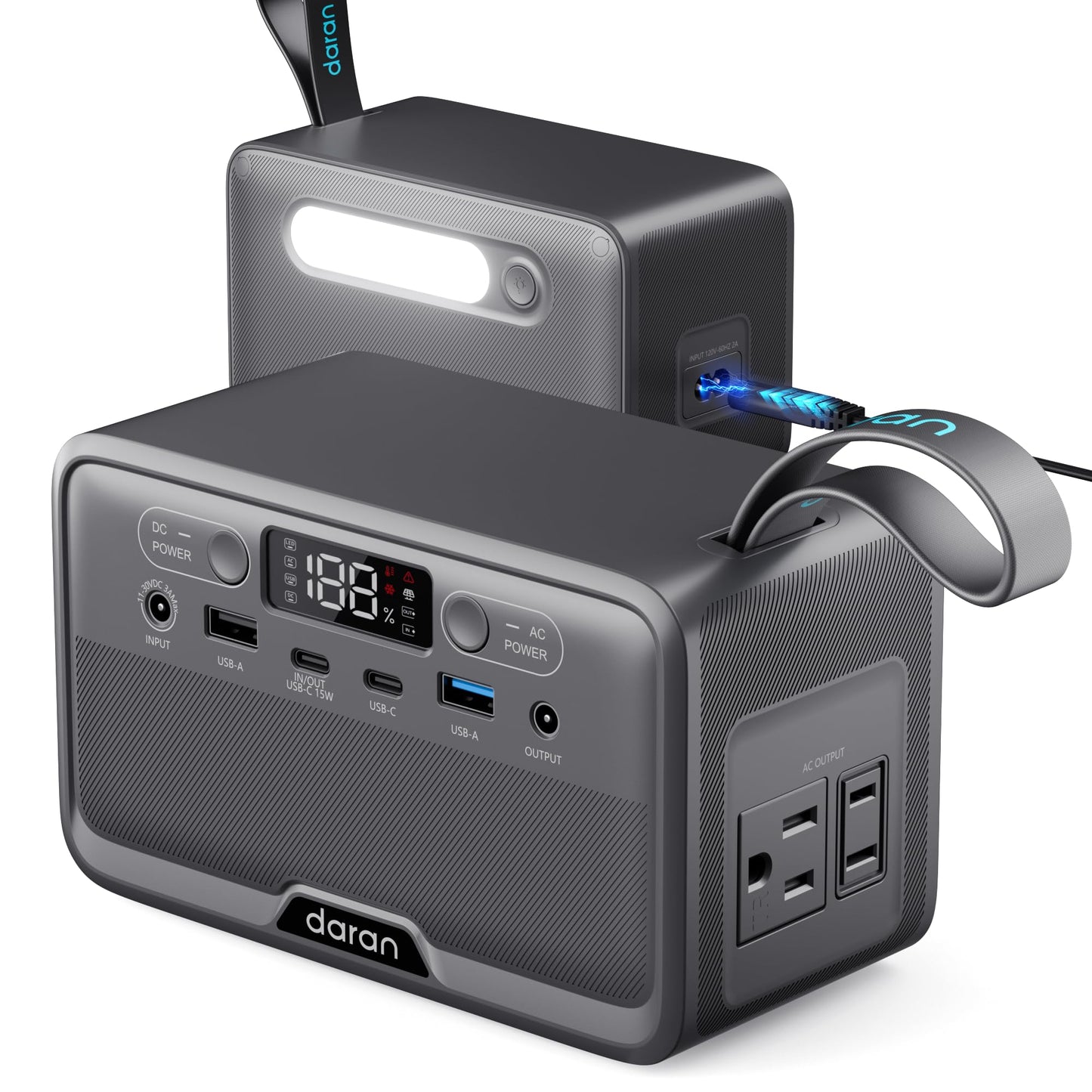 DaranEner R100 Portable Power Station, 89.6Wh LiFePO4 battery, 100W output, fast charging, compact power bank for travel and emergency