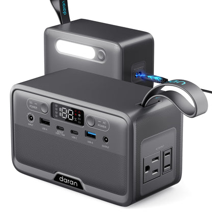 DaranEner R100 Portable Power Station, 89.6Wh LiFePO4 battery, 100W output, fast charging, compact power bank for travel and emergency