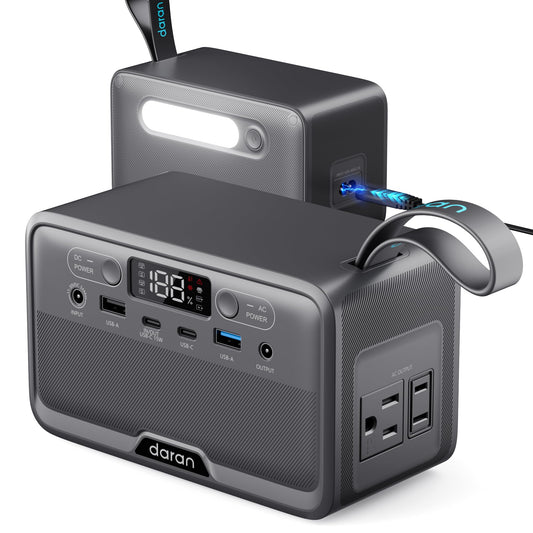 DaranEner R100 Portable Power Station, 89.6Wh LiFePO4 battery, 100W output, fast charging, compact power bank for travel and emergency