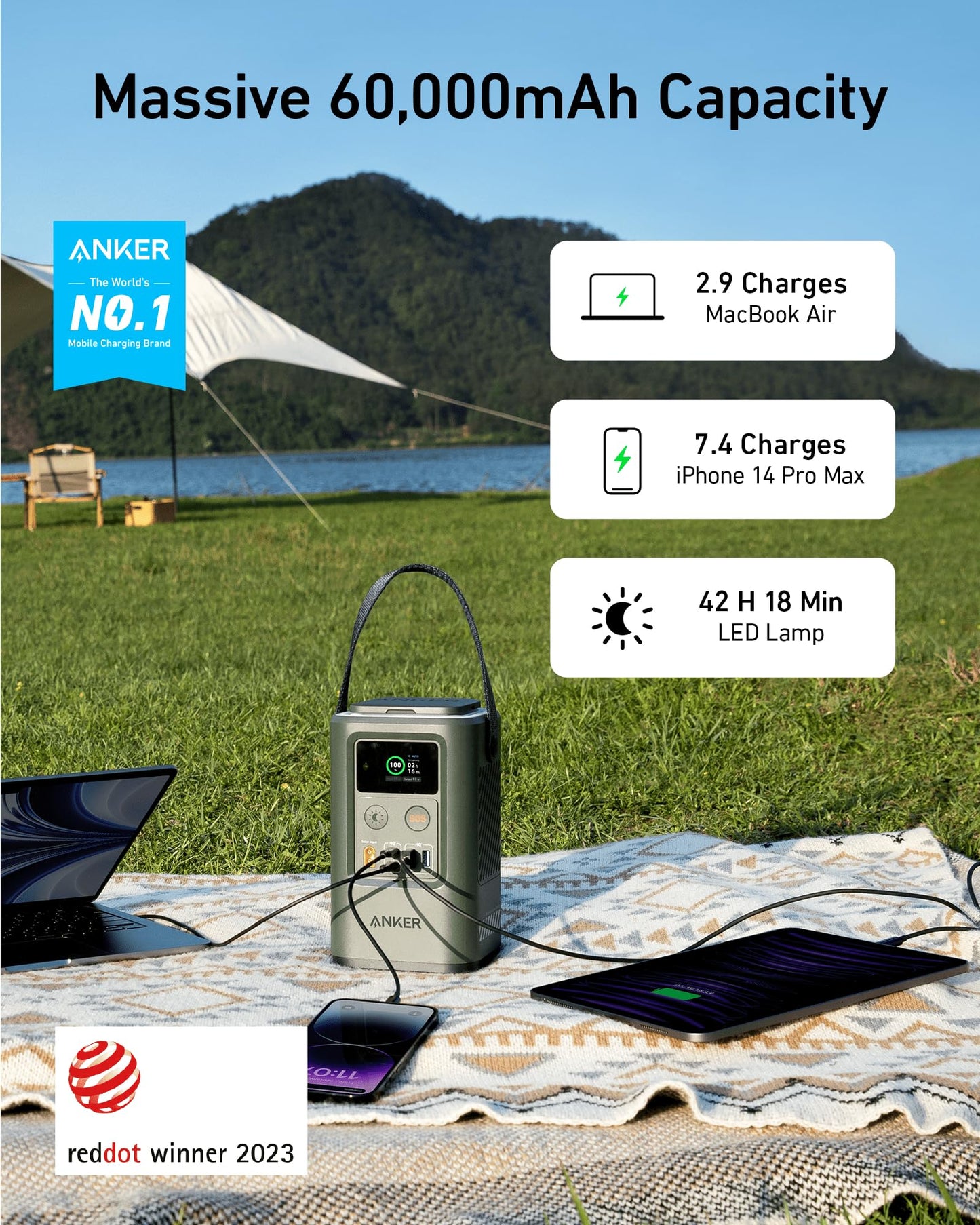 Anker Prime Power Bank, 27650mAh, 250W output, smart app control, multi port portable charger with digital display for travel