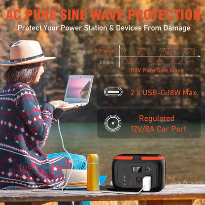 600W Portable Solar Generator with 60W panel, 296Wh backup power station with AC DC USB and USB C outputs for outdoor and home use