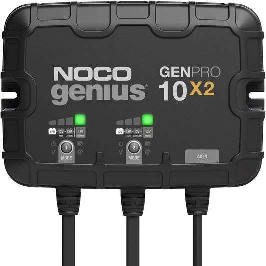 NOCO Genius GENPRO10X2, 2 bank 20A marine battery charger, waterproof, for 12V lead acid and lithium batteries with safety protection