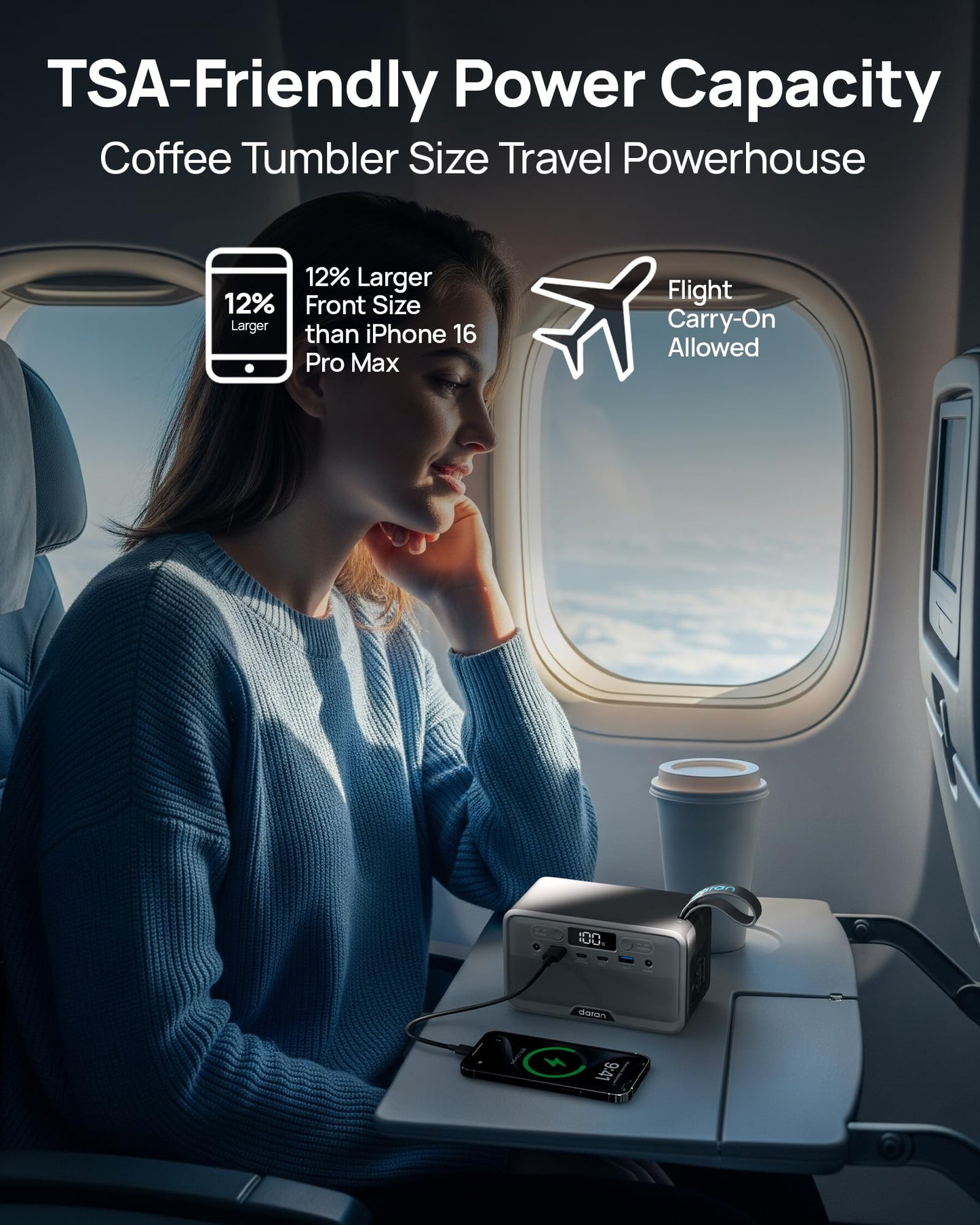 DaranEner R100 Portable Power Station, 89.6Wh LiFePO4 battery, 100W output, fast charging, compact power bank for travel and emergency