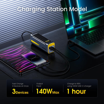 AOHI 140W PD3.1 Power Bank, 40000mAh, USB4 cable, LED display, dual high speed data transfer and 8K video support