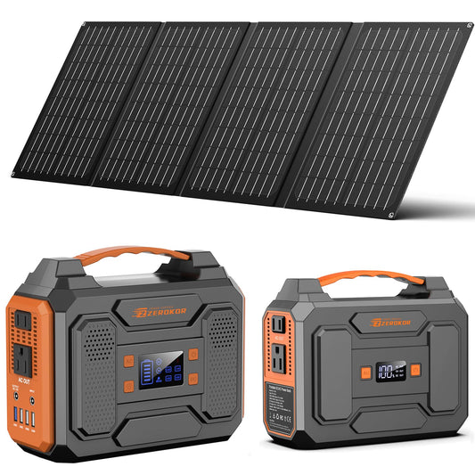 Portable Solar Generator with 300W power station and 40W foldable solar panel, AC outlet, lithium battery for home RV camping and emergencies