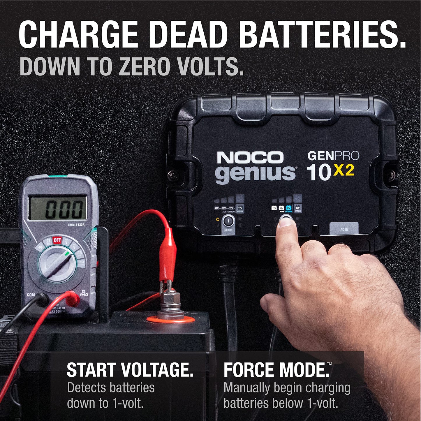 NOCO Genius GENPRO10X2, 2 bank 20A marine battery charger, waterproof, for 12V lead acid and lithium batteries with safety protection